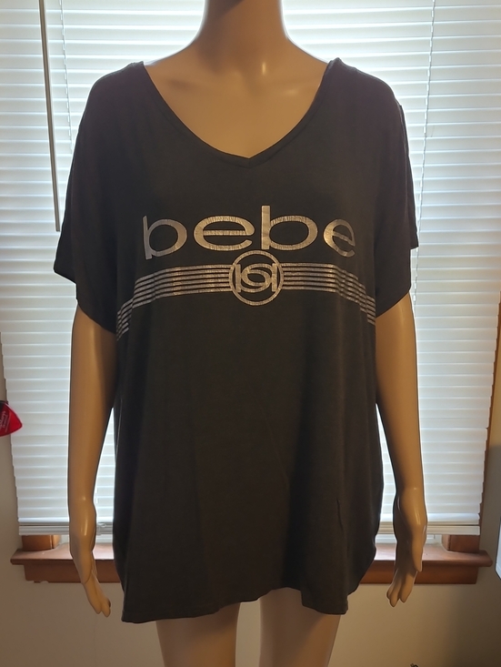 bebe Tops - bebe Charcoal V-Neck With Silver Logo Tee. Size 3X